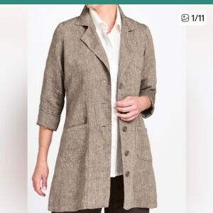 FLAX Women's M The Traveler Long Line 100% Linen Brown Jacket